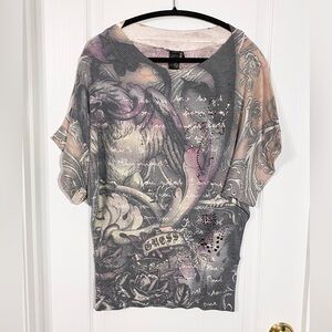 Y2K Guess Crystal Tattoo Tunic Sweater USA MADE Large